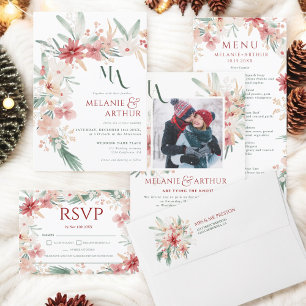 Rustic Winter Christmas Floral 2 Photo Wedding Save The Date