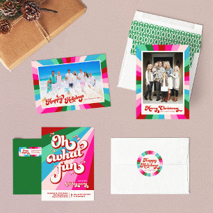 Retro Festive Rainbow Pink Christmas holiday  Return Address Label