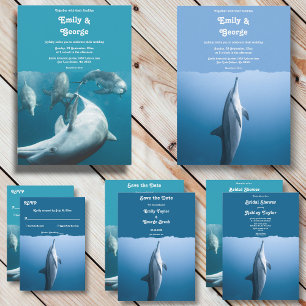 Navy Underwater Playful Dolphins Sea Bridal Shower Invitation