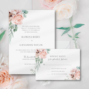 Katrina Boho Watercolor Flowers Catholic Wedding Invitation