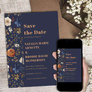 Classic Boho Blue Floral Wedding  Wrap Around Label