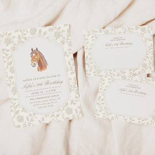 Floral Toile Neutral Brown  Thank You Card