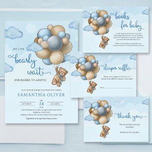 Teddy bear blue brown ivory balloons label