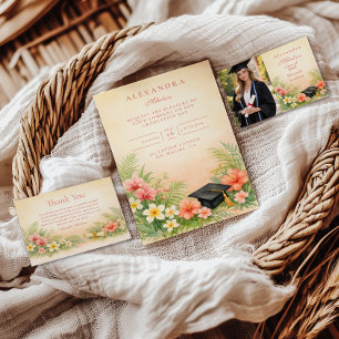 Hibiscus Floral Graduation Party RSVP Card