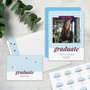 Blue Diamond Pattern Graduation Modern Font  Classic Round Sticker