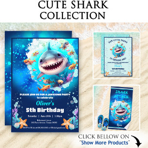 Shark Pool Birthday Party Boy custom age  Invitation