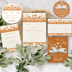 Blue Swirl Swan Love Birds  Wedding  Invitation