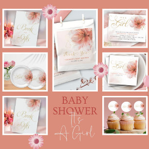 It's a Girl Pink Gold Floral Modern Baby Shower  Thank You Card