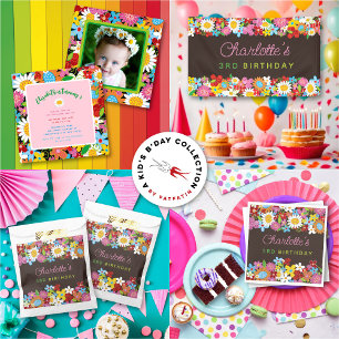 Whimsical Spring Flowers Garden Birthday Party Banner