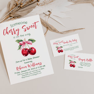 Cherry Sweet Pink Bow Fruit Girl Baby Shower Invitation