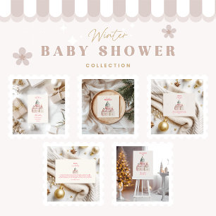 Pink Christmas Gifts Baby Shower Invitation