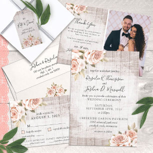 Rustic Wood & Romantic Roses Shabby Chic RSVP Card