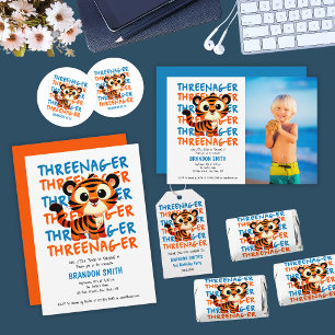 Threenager Tiger Boy 3rd Birthday Party Invitation
