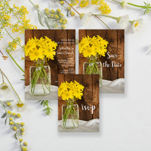 Mason Jar and Daisies Country Wedding RSVP Card
