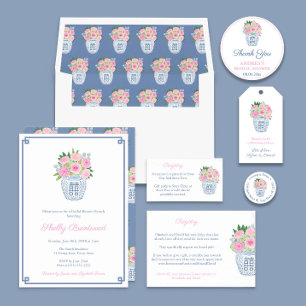 Preppy Navy Blue And Pink Bridal Shower Registry Enclosure Card