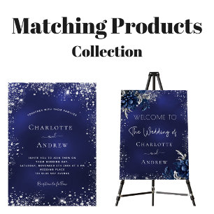 Navy blue silver vow renewal luxury wedding  invitation