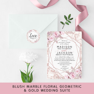 Blush Marble Geometric Frame Wedding Invitations
