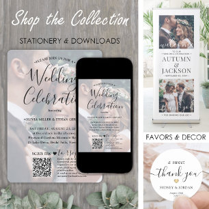 Photo Overlay QR Code RSVP Simple Script Wedding Invitation