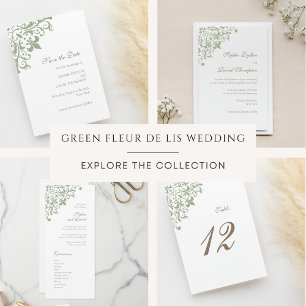 French Regency Green Fleur de Lis Pattern Wedding Program
