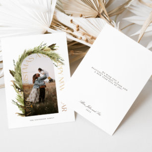 Arch Watercolor Wreath Merry Christmas Photo Foil  Foil Holiday Card