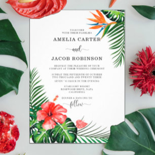 Watercolor Tropical Greenery Wedding Invitation