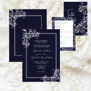 Navy and White Elegant Style Wedding Label Return Address Label