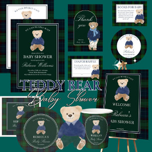 We can bearly wait classic plaid baby shower invitation