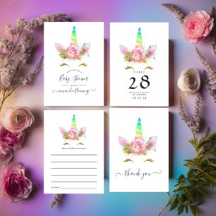 Rainbow Floral Unicorn Baby Shower Advice Card