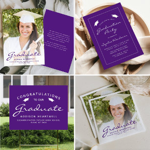 2025 Purple White Border Graduation Party Invitation