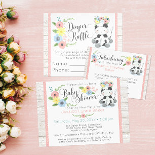 Cow Baby Shower   Cute Floral Calf on Rustic Wood Invitation