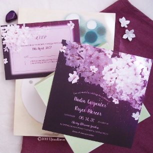 Cherry Blossom Geometric Floral Wedding Invitation
