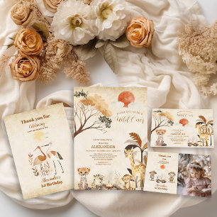 Tropical Safari Wild One Jungle Animals Birthday  Invitation