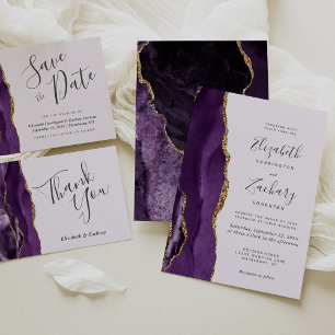 Modern Pale Purple Gold Agate Wedding RSVP Card