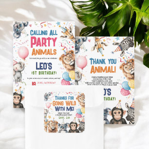 Wild Party Animals 1st Birthday Safari Thanks Square Sticker