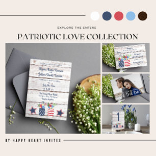 Patriotic Love II Rustic 4th of July Photo Wedding Invitation