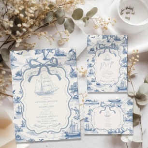 Toile Chic Nautical  Bow Wedding Save The Date