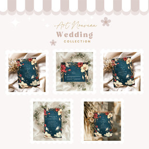 Navy Blue Art Nouveau Wedding Invitation