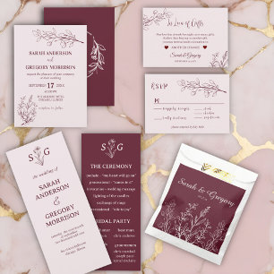 Red Wine Boho Minimalist Save the Date Card