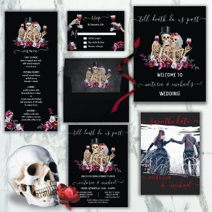 Gothic dark moody skull wedding bouquet invitation