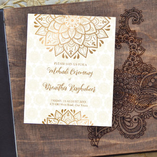 Mehndi budget invite with cute Indian henna bride