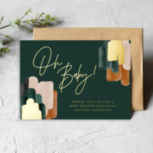 Green terracotta abstract watercolor baby shower i postcard