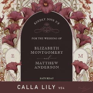Black Violet Calla Lily Wedding Art Nouveau Mucha Invitation