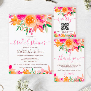 Chic Bold fall floral watercolor bridal shower Invitation