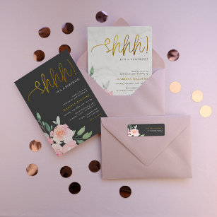 Gold Script Painted Floral Surprise Birthday Party Invitation