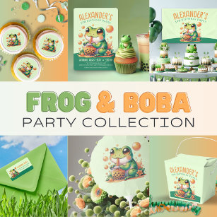 Green Frog and Orange Boba Bubble Tea Party Square Sticker