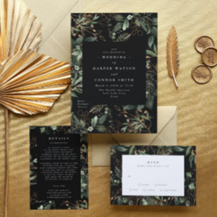 Premium Black Gold Botanical Eucalyptus Elegant Invitation