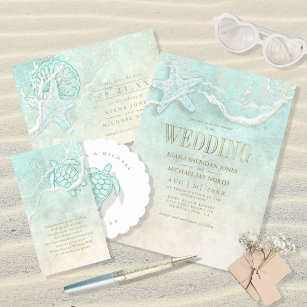 Sea Foam Beach Starfish Wedding ID837 Invitation Belly Band