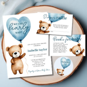 We Can Bearly Wait Boy Baby Shower  Classic Round Sticker