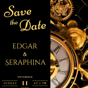 Steampunk Extravaganza Vintage Clockwork Wedding Invitation