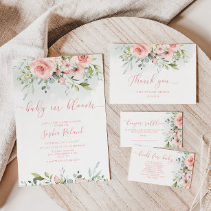 Watercolor blush pink floral books for baby ticket enclosure card